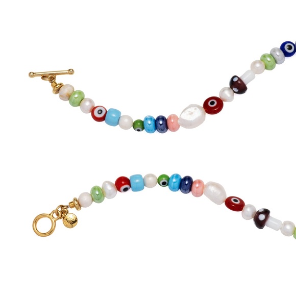 New MAYAMAR Colorful Beaded Necklace with Gold Mushroom Pendant - Picture 4 of 4